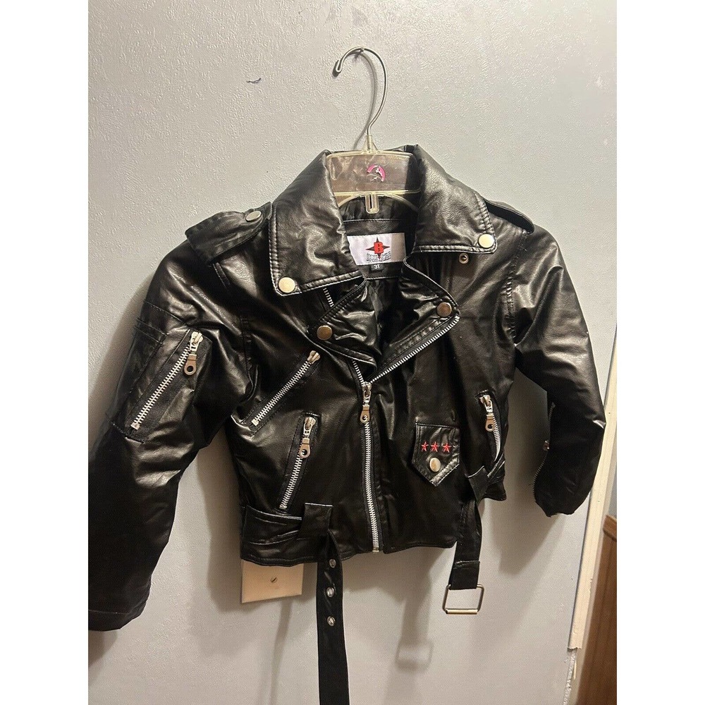 3T Black Leather Bike Star Motorcycle Apparrel Jacket